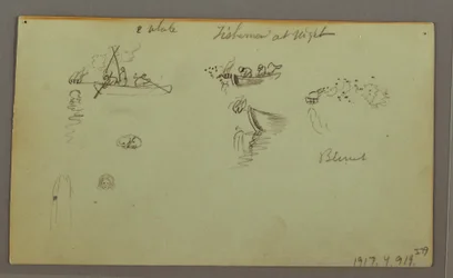 Figure Studies, Pack Donkey, Sailboat, Possibly 1868