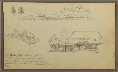 Landscape, Tree tops, house, 1857