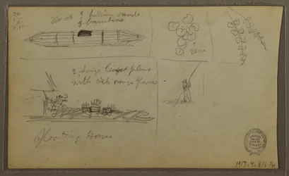Landscape; Verso: Boat, Botanical Sketches, 1857
