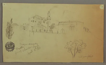 Mosque and Adjoining Buildings, Trees, April 4, 1868