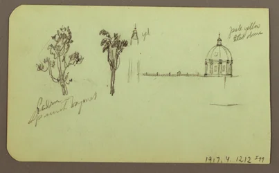Mountain, tree, figure; Verso: church, tree, 1883