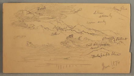 Sharp mountain peaks, cloudy sky, June 1874