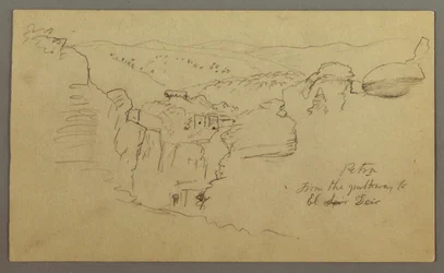 Sketch. View of Khirbet en Wasara "Petra from the Pathway to El Deir"
