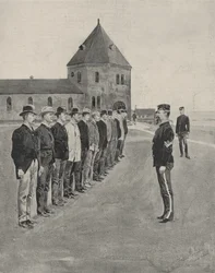 A First Lesson in The Art of War. Recruits for the Two Additional Artillery Regiments at Fort Slocum, Davids Island, Long Island Sound