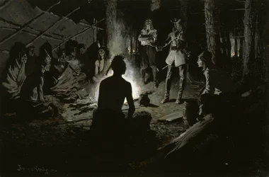 French Explorers Council with the Indians (At the Iroquois Council Fire) c.1901