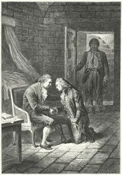 Louis XVI of France receiving the news of his conviction for treason from his lawyer, Malesherbes