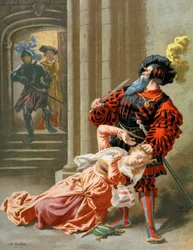 Bluebeard tries to kill his wife, c.1890 (illustration)
