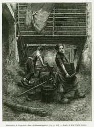 Child labour in briquetting, Barr. Engraving to illustrate the story A Through Alsace and Lorraine, in 1887, by Charles Grad, in the tour du monde 1888, directed by Edouard Charton, Hachette, Paris.