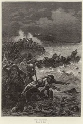 Supporters of the Chouannerie and the Vendee uprising attempting to flee Republican forces at Quiberon, France, French Revolution