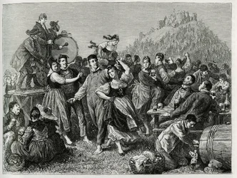 Fete des Patres at the Hohneck (Vosges), Sunday after Saint John. Engraving by F. Lix, to illustrate the story 