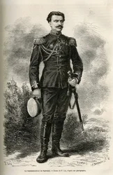 Portrait of the traveler and narrator Lieutenant Colonel of Prjewalski (drawing by F. Lix to illustrate the journey to Mongolia and the land of the Tangutes from 1870 to 1873 by Lieutenant Colonel of Prjewalski. Engraving in 