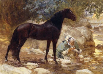 An Arab watering his Horse by a River, c.1890-1900