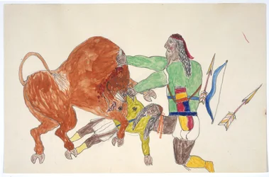 Bison Trampling Man