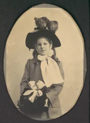 Girl in Walking Costume with Hat and Muff, 1890s