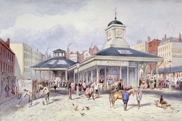 View of Newgate Market in Paternoster Square, City of London