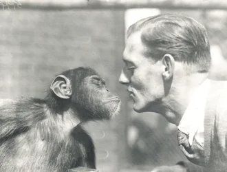 Booboo the Chimpanzee and John Shelly at ZSL London Zoo, September 1927