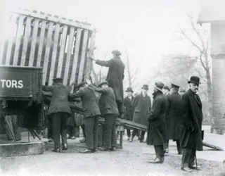 Unloading of the newly arrived Indian Rhinoceros, London Zoo