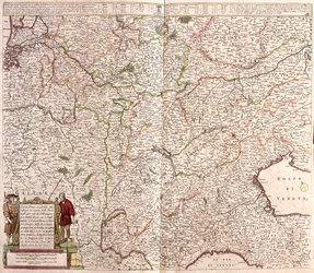 Map of the region of the chain of the Alps, France, Italy, Germany