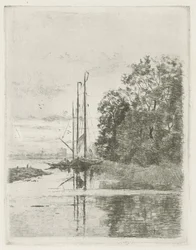 River View with Two Ships and a Boat