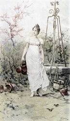 Woman Returning from a Well - Allegory of Spring, Calendar Illustrated by Hubert Dys, Painted by F.H. Kaemmerer