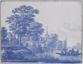 Rectangular plaque with river landscape