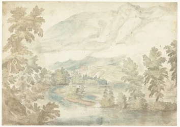 Bend in a River Flowing Through a Valley with High Mountains