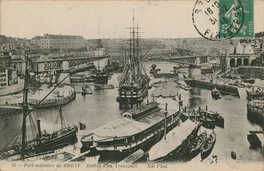 Military port at Brest, France. Postcard sent in 1913