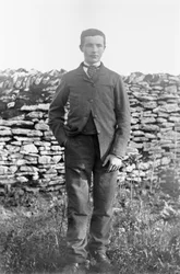 Portrait of a Young Man, in the Garden of the Abbey of Septfontaines, Near Bourmont en Haute Marne. Photography Late 19th Century. Ducos Collection