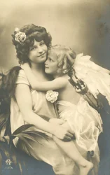 Pretty Girl with Angel on Her Knee