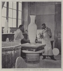 Spray Enamelling a Vase at the Sevres Porcelain Factory, France