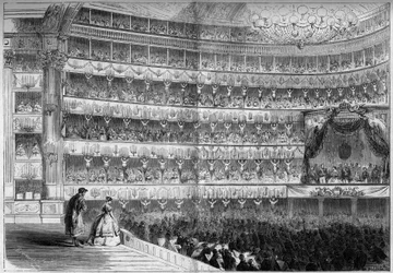 18th century architecture: interior view of the Theatre Royal in Turin (Italy) during a gala show on January 23