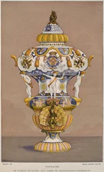 18th Century Faience Fountain with the Coat of Arms of Montmorency Luxembourg (from Dictionnaire de Lameublement et de la Decoration by Henry Havard, Volume 2)