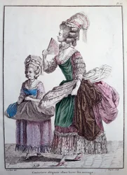 18th Century Fashion: An Elegant Designer Delivering Her Work