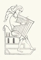 A 9th century musician playing a musical instrument known as a psalterium, from 