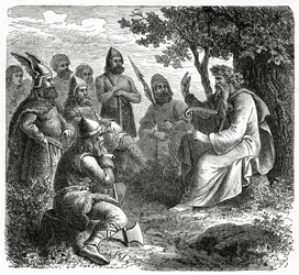 A Bard reciting to Northmen, c.1882