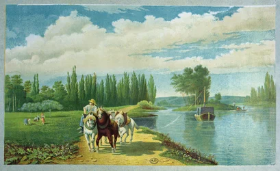 A Barge Pulled by Horses