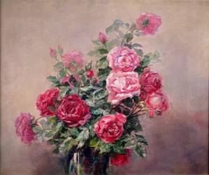 A Bowl of Red and Pink Roses