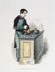 A Pharmacy Student preparing medicine, illustration from Les Francais peints par eux-memes, Editions L. Curmer, 1841