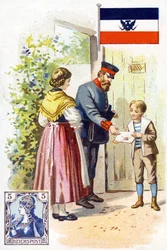 A Postman in Germany delivering a letter, late 19th century