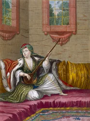 A Turkish Girl playing the Tehegour, c.1708