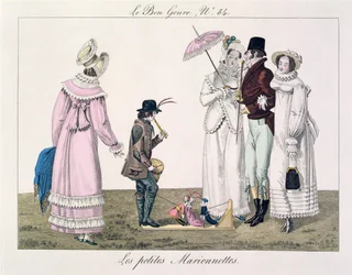 A boy entertaining with dancing puppets, plate 84 from Le Bon Genre, c.1810