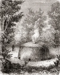 A charcoal kiln in the forest, after a 19th century drawing, from Les Merveilles de la Science, published c.1870