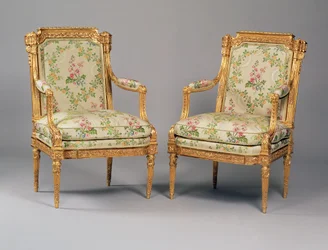 A Pair of Armchairs from a Suite of Louis XVI Furniture, Stamped by Delaisement