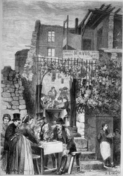 A restaurant in the ruins of the castle of Saint Cloud during the carnival