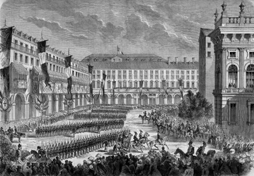 A review of the troops passed by the Italian king Victor Emmanuel II in Turin on June 7