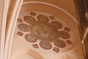 A view of a painted rosette in the western-most bay, south side