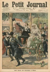 A wedding on a handcart, illustration from Le Petit Journal, supplement illustre, 15th May 1910