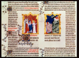 Abraham and Sarah leave Ur of the Chaldees for Canaan, from The Bible of Jean de Sy, c.1355