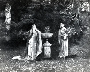Act I, Scene 3 of Pelleas et Melisande by Debussy (from a photograph of the first production in April, 1902 of the opera at the Opera-Comique in Paris, illustration in Theatre magazine, June, 1902)