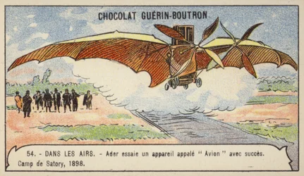Ader making a successful flight in his flying machine Avion, Camp de Satory, France